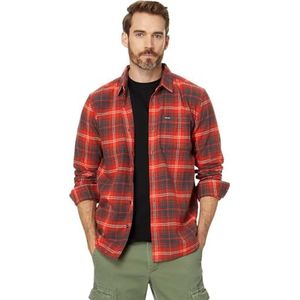 Volcom Caden Flanellen geruit overhemd met lange mouwen en knoop onderaan voor heren, Helder rood, XS