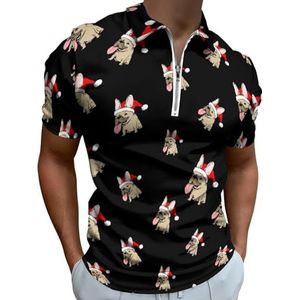 Kerstman Franse Bulldog Half Zip-up Polo Shirts Voor Mannen Slim Fit Korte Mouw T-shirt Sneldrogende Golf Tops Tees 2XL