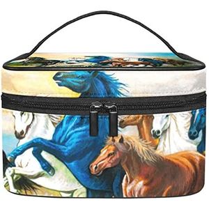 Paardenpatroon make-up organizer tas, reismake-up tas organizer case draagbare cosmetische tas voor vrouwen en meisjes toiletartikelen, Meerkleurig, 22.5x15x13.8cm/8.9x5.9x5.4in