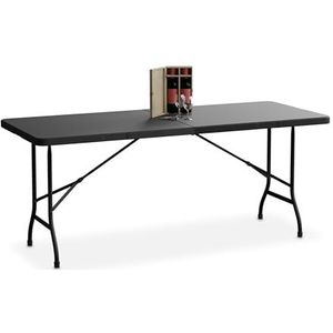 Relaxdays tuintafel inklapbaar, HBD 72x180x74 cm, kunststof, staal, weerbestendig, 8 personen, campingtafel, zwart