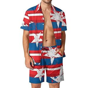 Amerikaanse vlag sterren heren 2 stuks Hawaiiaanse sets losse pasvorm korte mouwen shirts en shorts strand outfits XL