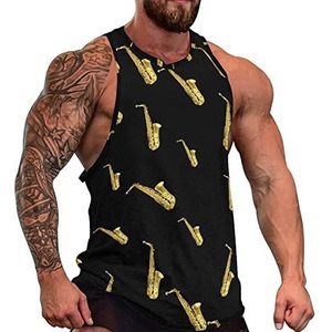 Saxofoon Tanktop voor heren, grafische mouwloze bodybuilding-T-shirts, casual strandshirt, grappige gymspieren