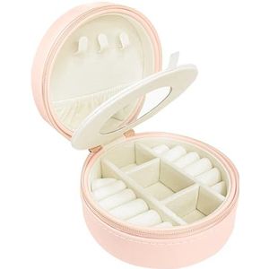 ADEL DREAM Sieradendoos, sieradenorganizer, reis-sieradenkoffer, sieradendoos met ritssluiting en spiegel, rond, klein, voor thuis en onderweg, ideaal voor meisjes en dames (roze)