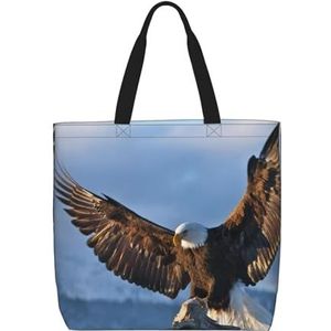 ZaKhs Eagle Print Vrouwen Tote Bag Grote Capaciteit Boodschappentas Mode Strand Tas Voor Werk Reizen, Zwart, Eén maat