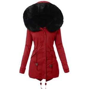 UJUNAOR Dames winterjas Parka Thermofleece mantel met capuchon Elegant Slim Fit lange mouwen Knoop, 01#Rood, S