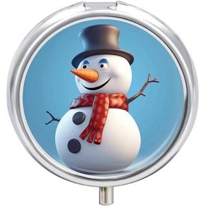 Pillendoos 3 Compartiment Kleine Pillenetui voor Portemonnee & Pocket Sneeuwman's Omhelzing Ronde Pillendoos Leuke Vitaminen Visolie Supplementen Olie Opbergdoos Draagbare Pil Containe Reizen Gift