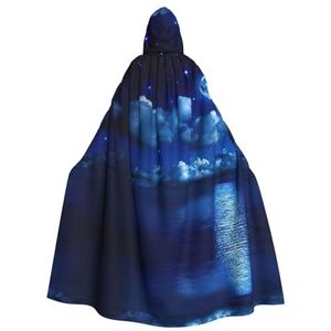 Womens Mens volledige lengte carnaval cape met capuchon cosplay kostuums mantel, 185 cm maanverlichte nacht