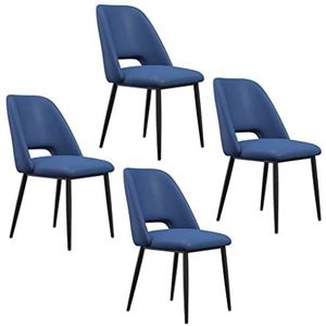 GEIRONV Zwarte benen Keuken Eetkamerstoelen Set van 4, Lounge Meeting Office Computer Chair Pu Lederen woonkamer zijstoel Eetstoelen (Color : Dark blue)