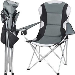 TRIZAND Opklapbare visstoel, campingstoel met armleuningen en bekerhouder, tot 120 kg, opvouwbaar, met draagtas, zwart-grijs 23674