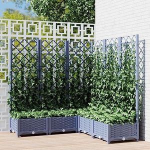 Rantry Mobiele plantenbak voor tuin en trellis, donkergrijs, 120 x 120 x 121,5 cm, PP, voor buiten, bloembak voor balkon, plantenbak met rooster voor de tuin