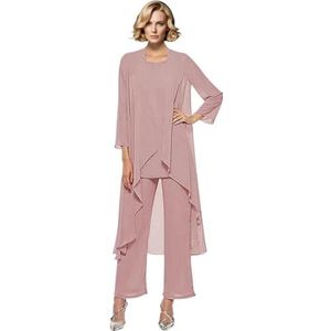 Dames - Broekpak - Stoffige Roos - 3 Stuks - Chiffon - Lange Outfit Set voor Bruiloft Moeder