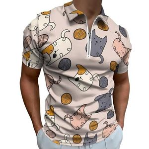 Katten met Woolball Half Zip-up Polo Shirts Voor Mannen Slim Fit Korte Mouw T-shirt Sneldrogende Golf Tops Tees 4XL