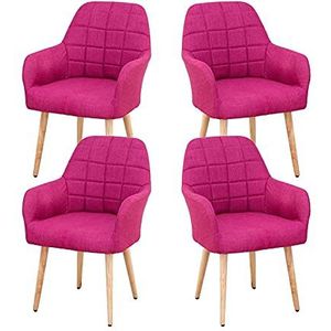 GEIRONV Eetkamerstoelen Set van 4, zachte stof kussen rugleuning appartement balkon stel stevige hout benen woonkamer fauteuil Eetstoelen (Color : Rose red)