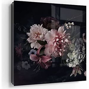 DEQORI Sleutelkast zwart | 30 x 30 cm | Motief bloeiende pracht | glas & metalen sleutelbox | sleutelkast met 50 haken + 2 magneten | moderne box magnetisch en beschrijfbaar