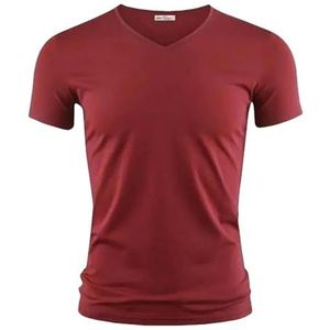 LQHYDMS Heren T-shirt Heren T-shirt Pure Kleur V Kraag Korte Mouwen Tops Tees Mannen T-Shirt Zwarte Panty Man T-shirts Fitness voor Mannelijke Kleding, Rode V-hals, L