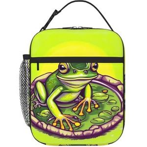 MYGANN Frog in A Pond Unisex met afneembare draagbare geweven geïsoleerde lunchtas voor werk, reizen, kamperen