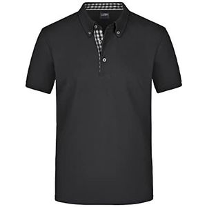 James & Nicholson Herenpolo met button-down kraag, zwart/zwart-wit, 3XL