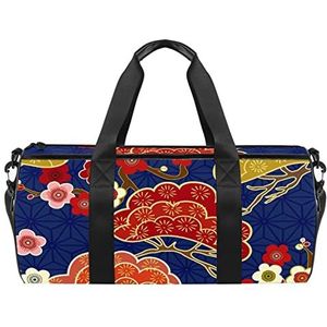 Kleurrijke Skull Reizen Duffle Bag Sport Bagage met Rugzak Tote Gym Tas voor Mannen en Vrouwen, Japans patroon kersenblauw, 45 x 23 x 23 cm / 17.7 x 9 x 9 inch