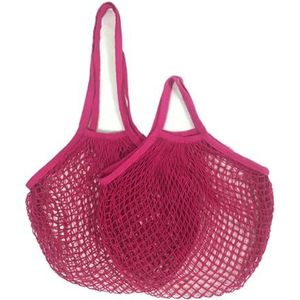 MZPOZB Draagbare Katoenen Mesh Tas 2Pcs Draagbare Boodschappentas Voor Fruit Groente Kleurrijke Katoen Herbruikbare Boodschappen Zakken Opbergnet Tas Mesh Lange Handvat Tote Bag Mesh Zakken, Roze 17,