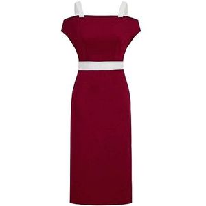 jurken voor dames Koude schouderjurk met contrasterende rand - Elegante midi-jurk met korte mouwen en kleurvlakken (Color : rood, Size : X-Small)