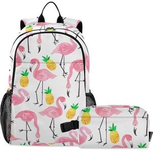 Roze inkt flamingo fruit rugzak en lunchtasset voor tienermeisjes schoolrugzakken voor meisjes met lunchbox boekentassen voor jongens met lunchtas 9-10 jaar