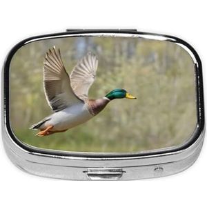 Stijlvolle vierkante pillendoos wilde eenden metalen pillendoos 2 compartimenten medicijnpillenhouder draagbare pillenorganizer doseerdoos, kleine pillendoos voor reizen voor portemonnee en zak