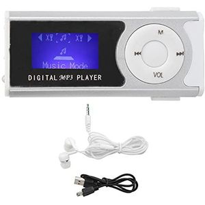 MP3-speler, Draagbare MP3-muziekspeler Set Ondersteuning van 16 GB Geheugenkaart met LED-zaklamp Oortelefoon en USB-kabel Ontwerp met Clip aan de Achterkant(Zilver)