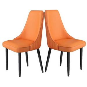 TINGMIAN Set Van 2 Eetkamerstoelen Van PU-leer Gestoffeerde Keukenstoelen Accentstoelen met Hoge Rugleuning Metalen Poten for Woonkamer/eetkamer/slaapkamer/restaurant(Orange1)