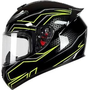 Full Face Motorhelm met Dubbele Achtervleugels DOT Gecertificeerd - Lichtgewicht en Duurzame Volwassen Motorfiets Straat Fietshelm (Gele lijnen, M)(Yellow lines,Small)