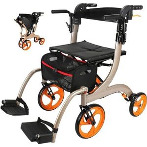 Rollator Walker Met Stoel, 2-in-1 Rollator Walker Rolstoel Combo, Opvouwbare Transportrolstoel Met Remvoet, 220 lbs Gewichtcapaciteit (Kleur: Goud)