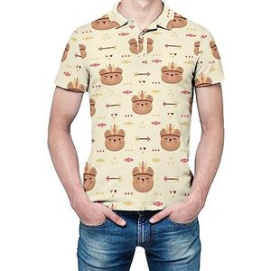 Cute Bear Tribal Boho Heren Shirt met korte mouwen Golfshirts Regular-Fit Tennis T-Shirt Casual Business Tops
