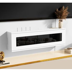 XCLOOZGL Houten Wifi-Router Opbergdoos Verbergkast Plank Decoratieve Routerverstopper Kast Voor Kabelmodem Internetuitlaat Afdekking Opbergkast Wandgemonteerd Massief Hout,Whiteb,90X11X21cm