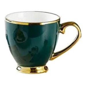 DCNIYT Gepersonaliseerde keramische moderne koffiemok, kleine drinkbeker voor thuiskantoor, kan worden aangesloten op warm water (380 ml) (kleur: groene mok gouden rand)