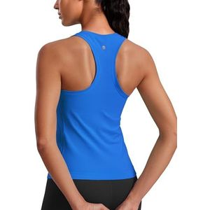 CRZ YOGA Naadloze, ademende dames-sporttanktops met racerback, hoge hals en mouwloze hardloopshirts Fonkelend blauw S