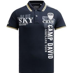 Camp David Poloshirt voor heren van Pikee met Artworks logo, Blue Navy, 3XL