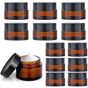 Litimkat 12 stuks amberkleurige glazen potjes, crèmepotjes, 20 ml/30 ml, bruine glazen containers, lege navulbaar, voor cosmetica, crèmes, lotions, etherische oliën