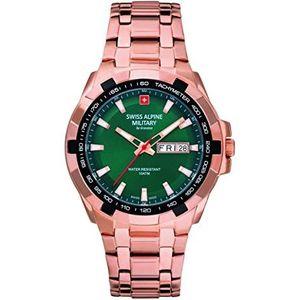 Swiss Alpine Military 7043.1 Herenhorloge, analoog, kwarts, roestvrij staal, roze/groen - 1164sam, armband