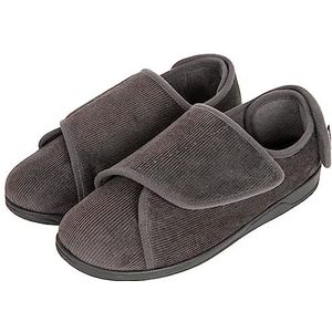 HomeTop Corduroy pantoffels voor heren, comfortabele verstelbare haak en lus, traagschuim, brede binnenhuisschoenen voor diabetische gezwollen voeten, Houtskool Grijs, 13