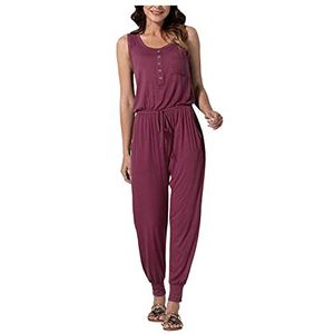 SHITOUJI Vrouwen Casual Playsuits Brede Been Jumpsuits Korte Mouwen Elegante V-hals Button Down Baggy Riem Lange Romper Voor Zomer, Wijn, 34