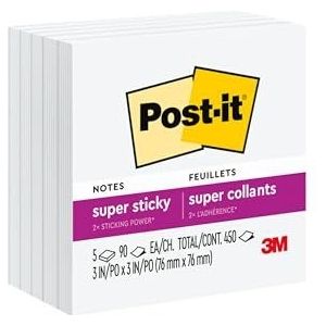 Post-it Super Sticky Notes, 7,6 x 7,6 cm 5 pads wit