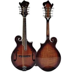 King professionele antieke F-vormige mandoline, achtsnarige, donkerbruine body, 8-draads staaldraad, sparrenpaneel, geschikt for beginners en professionals