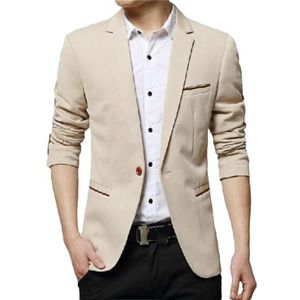 Heren Herfst Winter Pakken Jas Heren Koreaanse Slim Solid Blazers Jas Mens Casual Business Jacket, Kaki, L