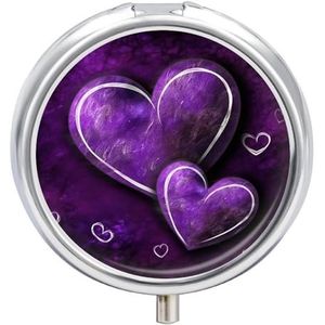 Paarse harten pillendoosje 3 compartimenten reisgeneeskunde pillenorganisator 3x per dag draagbare vitamine-organizer met spiegel kleine pillendoos voor portemonnee en zak, schattige dagelijkse