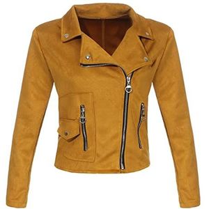 malito dames Jas | Velouren jas | Bikerjas met ritssluiting | Kunstleer - lichte jas 19617 (donkergeel, M)