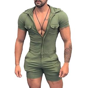 HONGBI - Jumpsuit - Groen - Korte Mouw - Casual Mode Heren Romper
