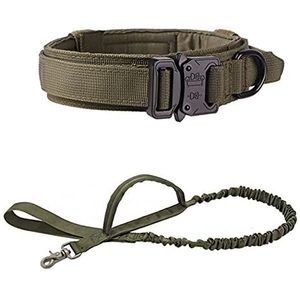 Tactische nylon halsband en riem Verstelbare trainingshalsband voor kleine middelgrote grote hond-groene halsband, M