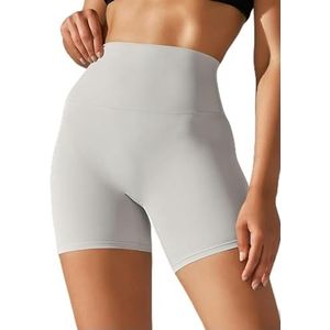 Vrouwen Sport Korte Yoga Legging Shorts Squat Proof Hoge Taille Fitness Strakke Shorts Sneldrogend Fietsen -Zilver Grijs-XS