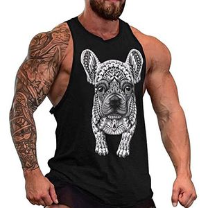 Frenchie Franse Bulldog Tanktop voor heren, grafische mouwloze bodybuilding-T-shirts, casual strand-T-shirt, grappig sportschool-spierweefsel