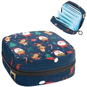 Periode Pouch Draagbare Tampon Opbergtas,Tampon Houder voor Portemonnee Vrouwelijke Product Organizer,Grappige Kerst Patroon Kerstman Elk Xmas Tree Snoepjes, Meerkleurig, 4.7x6.6x6.6 in/12x17x17 cm
