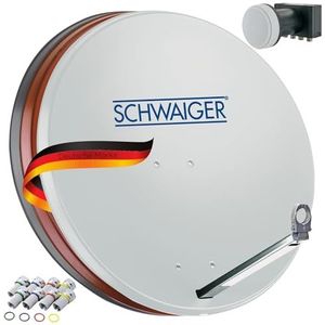 SCHWAIGER -531- Satellietsysteem | Satellietschotel | 80 cm | Stalen satellietschotel | Quad LNB | digitaal | 4 deelnemers | 8 F-connectoren | 7 mm | 75 x 85 cm | lichtgrijs